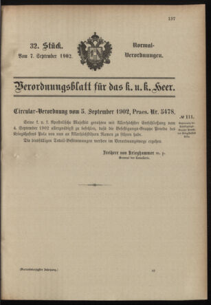 Verordnungsblatt für das Kaiserlich-Königliche Heer 19020907 Seite: 1