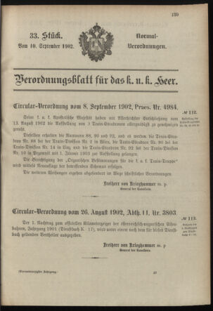 Verordnungsblatt für das Kaiserlich-Königliche Heer 19020910 Seite: 1