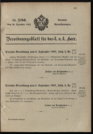 Verordnungsblatt für das Kaiserlich-Königliche Heer 19020920 Seite: 1