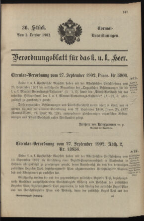 Verordnungsblatt für das Kaiserlich-Königliche Heer 19021002 Seite: 1