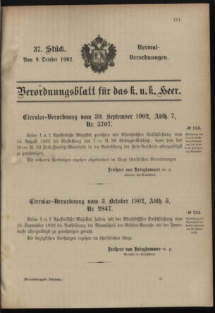 Verordnungsblatt für das Kaiserlich-Königliche Heer 19021009 Seite: 1