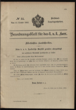 Verordnungsblatt für das Kaiserlich-Königliche Heer 19021012 Seite: 1