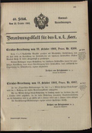 Verordnungsblatt für das Kaiserlich-Königliche Heer 19021025 Seite: 1