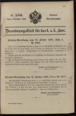 Verordnungsblatt für das Kaiserlich-Königliche Heer 19021108 Seite: 1