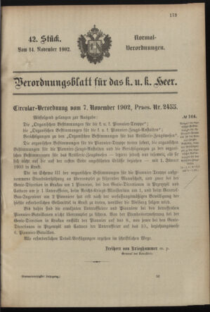 Verordnungsblatt für das Kaiserlich-Königliche Heer 19021114 Seite: 1