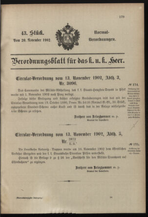 Verordnungsblatt für das Kaiserlich-Königliche Heer 19021120 Seite: 1