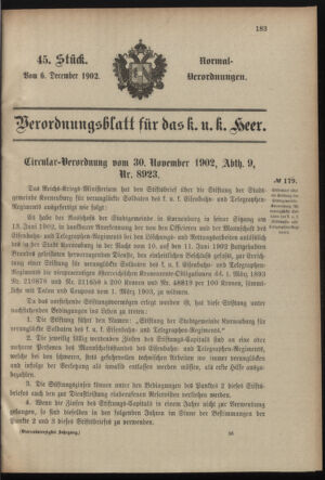 Verordnungsblatt für das Kaiserlich-Königliche Heer 19021206 Seite: 1