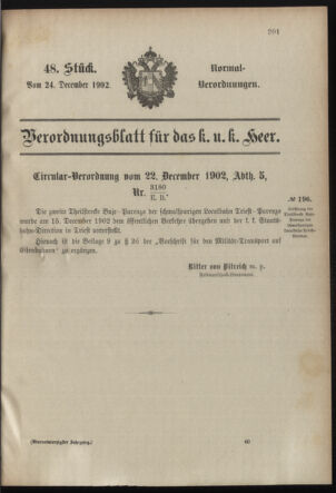 Verordnungsblatt für das Kaiserlich-Königliche Heer 19021224 Seite: 1