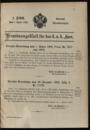 Verordnungsblatt für das Kaiserlich-Königliche Heer 19030109 Seite: 1