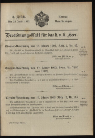 Verordnungsblatt für das Kaiserlich-Königliche Heer 19030124 Seite: 1