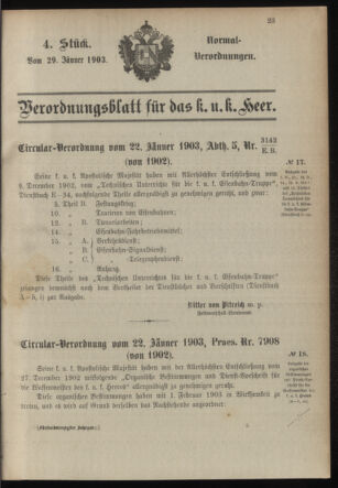 Verordnungsblatt für das Kaiserlich-Königliche Heer 19030129 Seite: 1