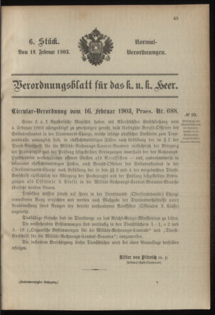 Verordnungsblatt für das Kaiserlich-Königliche Heer 19030219 Seite: 1