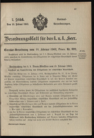 Verordnungsblatt für das Kaiserlich-Königliche Heer 19030219 Seite: 11