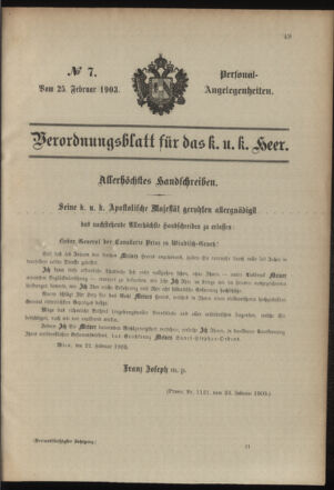 Verordnungsblatt für das Kaiserlich-Königliche Heer 19030225 Seite: 1