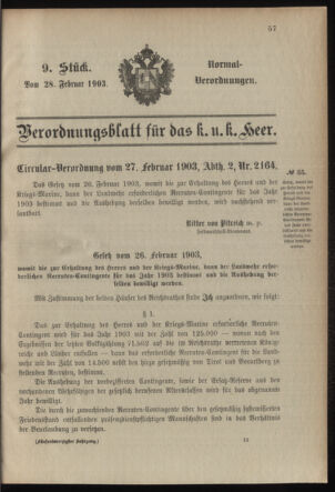 Verordnungsblatt für das Kaiserlich-Königliche Heer 19030228 Seite: 1