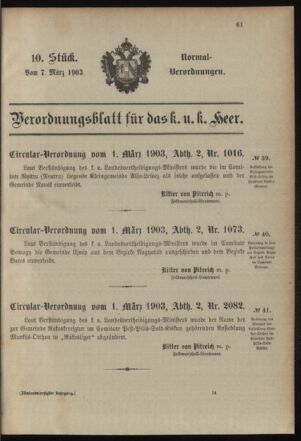 Verordnungsblatt für das Kaiserlich-Königliche Heer 19030307 Seite: 1