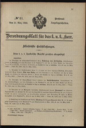 Verordnungsblatt für das Kaiserlich-Königliche Heer 19030321 Seite: 1