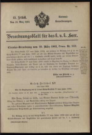 Verordnungsblatt für das Kaiserlich-Königliche Heer 19030328 Seite: 1