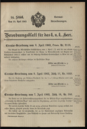 Verordnungsblatt für das Kaiserlich-Königliche Heer 19030418 Seite: 1