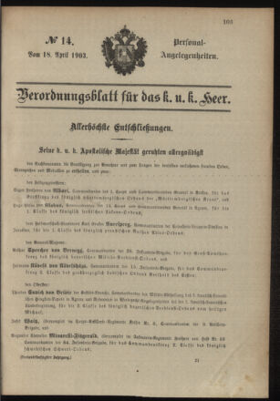 Verordnungsblatt für das Kaiserlich-Königliche Heer 19030418 Seite: 13