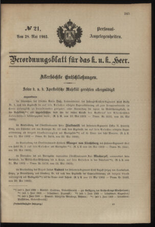 Verordnungsblatt für das Kaiserlich-Königliche Heer 19030528 Seite: 21