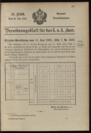 Verordnungsblatt für das Kaiserlich-Königliche Heer 19030627 Seite: 1