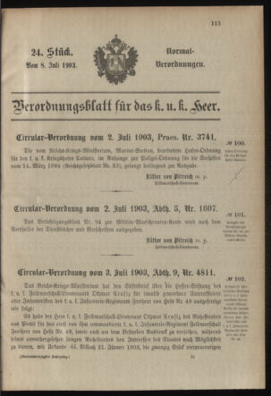 Verordnungsblatt für das Kaiserlich-Königliche Heer 19030708 Seite: 1