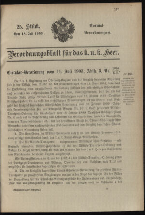 Verordnungsblatt für das Kaiserlich-Königliche Heer 19030718 Seite: 1