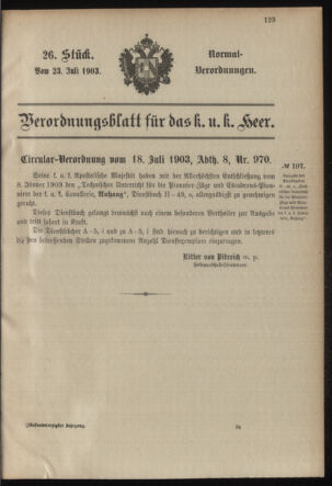 Verordnungsblatt für das Kaiserlich-Königliche Heer 19030723 Seite: 1