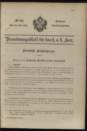 Verordnungsblatt für das Kaiserlich-Königliche Heer 19030728 Seite: 1