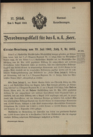 Verordnungsblatt für das Kaiserlich-Königliche Heer 19030803 Seite: 1