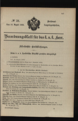 Verordnungsblatt für das Kaiserlich-Königliche Heer