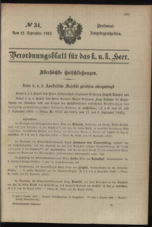 Verordnungsblatt für das Kaiserlich-Königliche Heer 19030912 Seite: 1