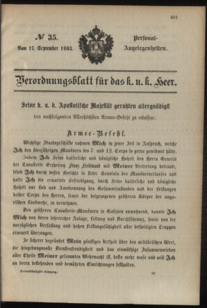 Verordnungsblatt für das Kaiserlich-Königliche Heer 19030917 Seite: 1