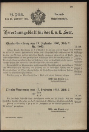 Verordnungsblatt für das Kaiserlich-Königliche Heer 19030926 Seite: 1