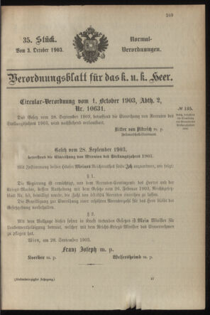 Verordnungsblatt für das Kaiserlich-Königliche Heer 19031003 Seite: 1