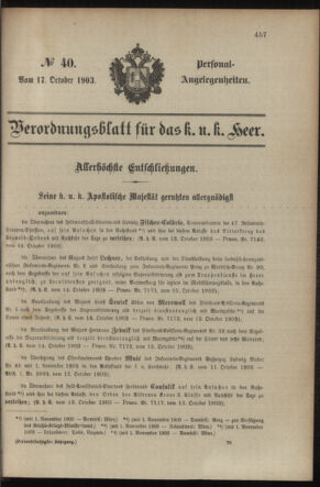 Verordnungsblatt für das Kaiserlich-Königliche Heer 19031017 Seite: 1