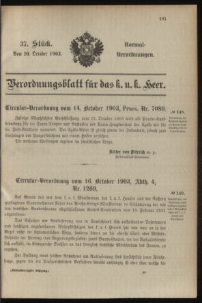 Verordnungsblatt für das Kaiserlich-Königliche Heer 19031020 Seite: 1