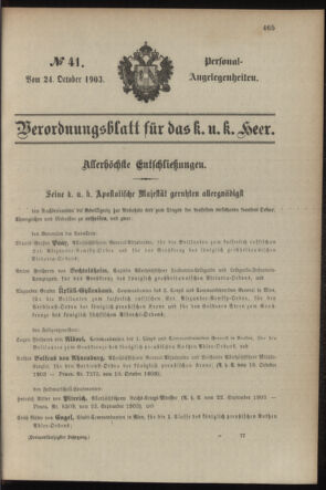 Verordnungsblatt für das Kaiserlich-Königliche Heer 19031024 Seite: 1