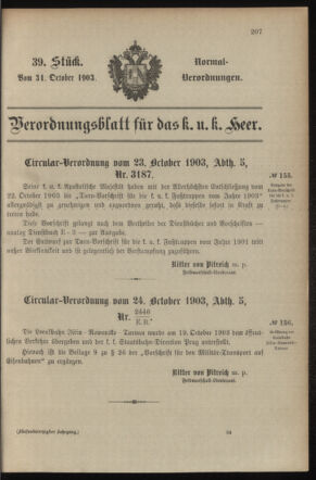 Verordnungsblatt für das Kaiserlich-Königliche Heer 19031031 Seite: 1