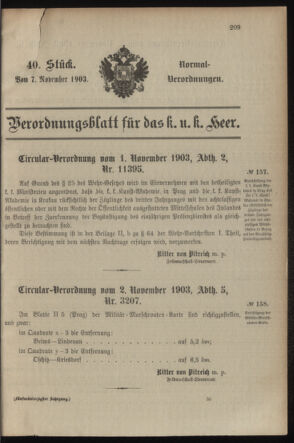 Verordnungsblatt für das Kaiserlich-Königliche Heer 19031107 Seite: 1