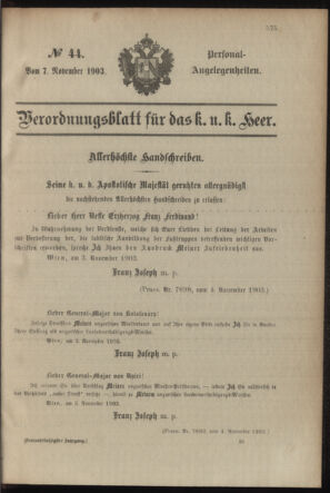 Verordnungsblatt für das Kaiserlich-Königliche Heer 19031107 Seite: 11