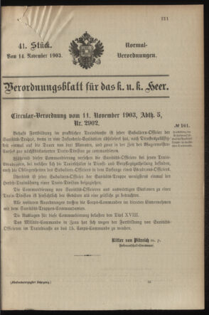 Verordnungsblatt für das Kaiserlich-Königliche Heer 19031114 Seite: 1