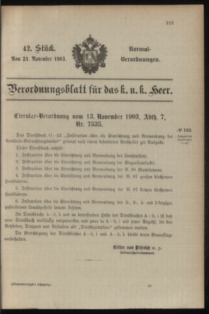 Verordnungsblatt für das Kaiserlich-Königliche Heer 19031121 Seite: 1