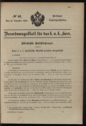 Verordnungsblatt für das Kaiserlich-Königliche Heer 19031121 Seite: 5