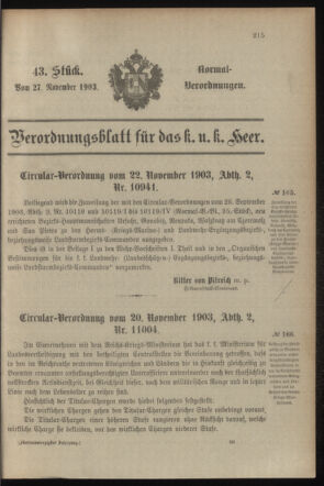 Verordnungsblatt für das Kaiserlich-Königliche Heer 19031127 Seite: 1