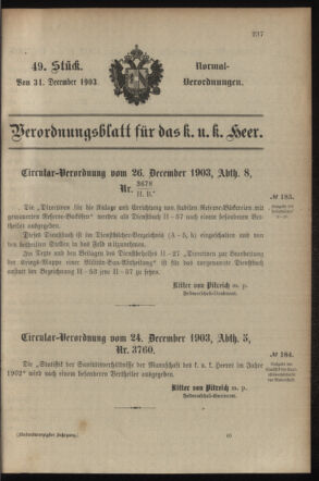 Verordnungsblatt für das Kaiserlich-Königliche Heer 19031231 Seite: 1