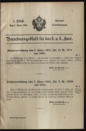 Verordnungsblatt für das Kaiserlich-Königliche Heer 19040109 Seite: 1