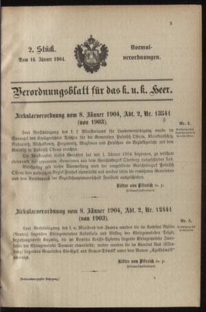 Verordnungsblatt für das Kaiserlich-Königliche Heer 19040116 Seite: 1