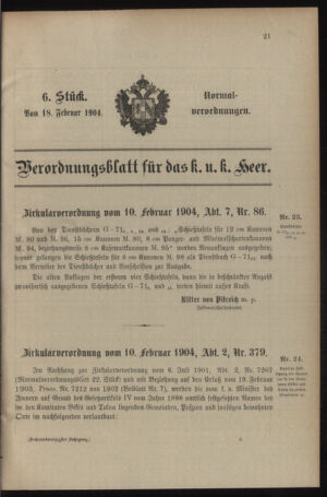 Verordnungsblatt für das Kaiserlich-Königliche Heer 19040218 Seite: 1